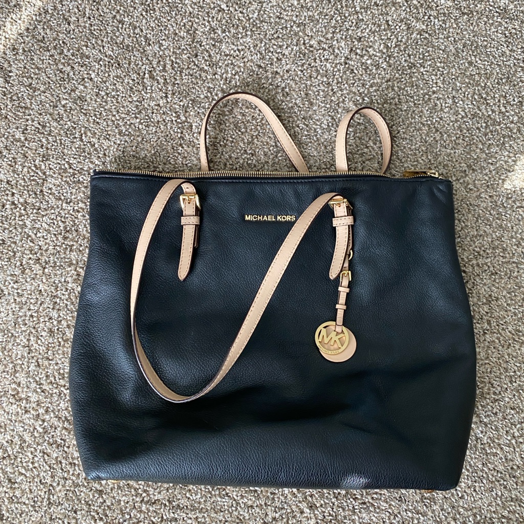 Michael Kors Black And Tan Leather Tote Bag